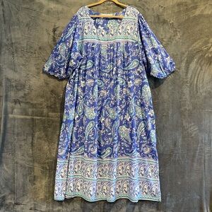 Only Necessities Women’s House Dress Paisley Print Size 2X Kaftan Muumuu Patio